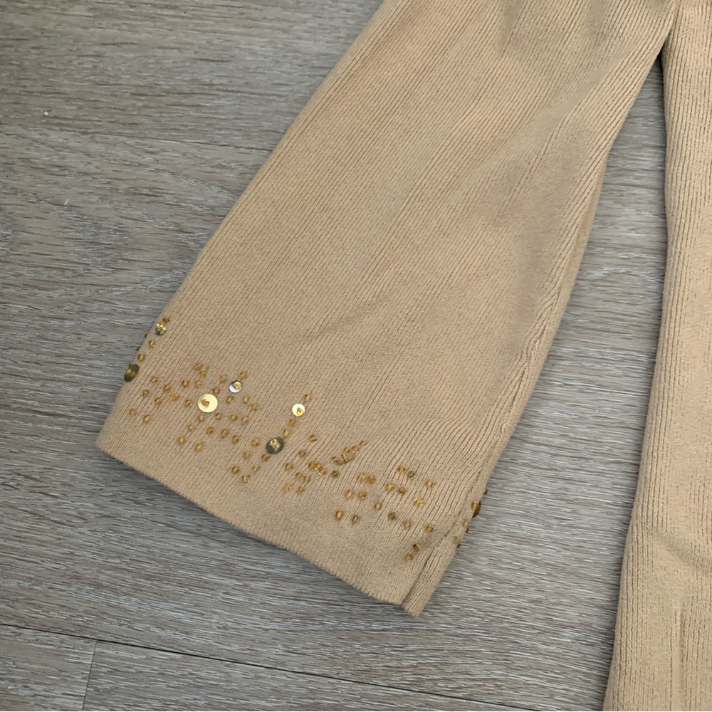Tan Beaded Long Sleeve Top Size S - Picture 3 of 6